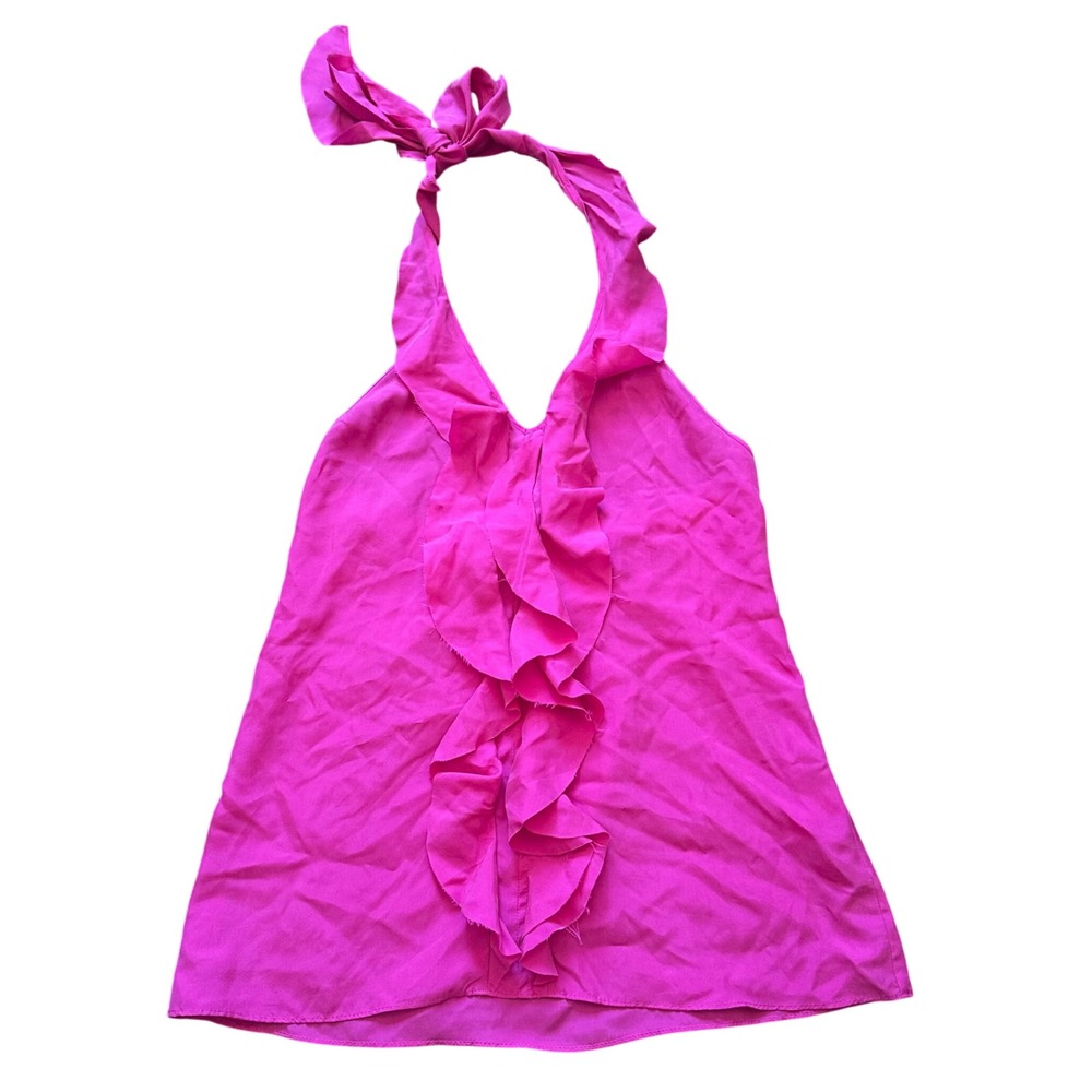 Banana Republic Magenta Pink 100% Silk Ruffle Halter Tie Neck Top XS